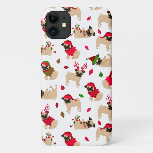 Christmas Pugs White iPhone 11 Case