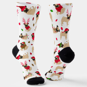 Christmas Pugs White Socks