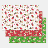 Christmas Pugs Wrapping Paper Sheets