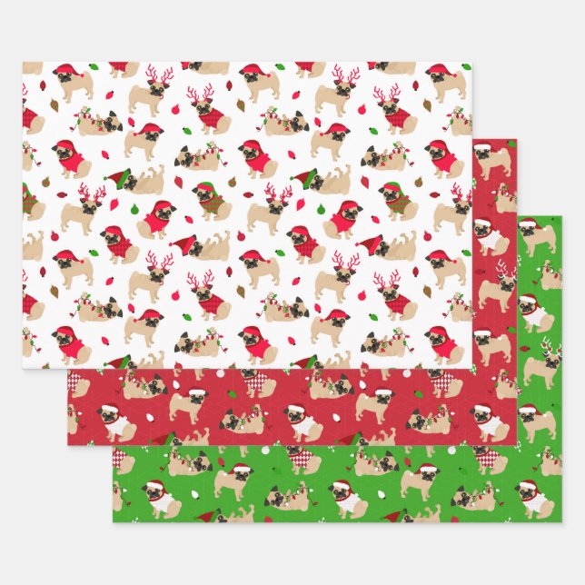 Christmas Pugs Wrapping Paper Sheets (Set)