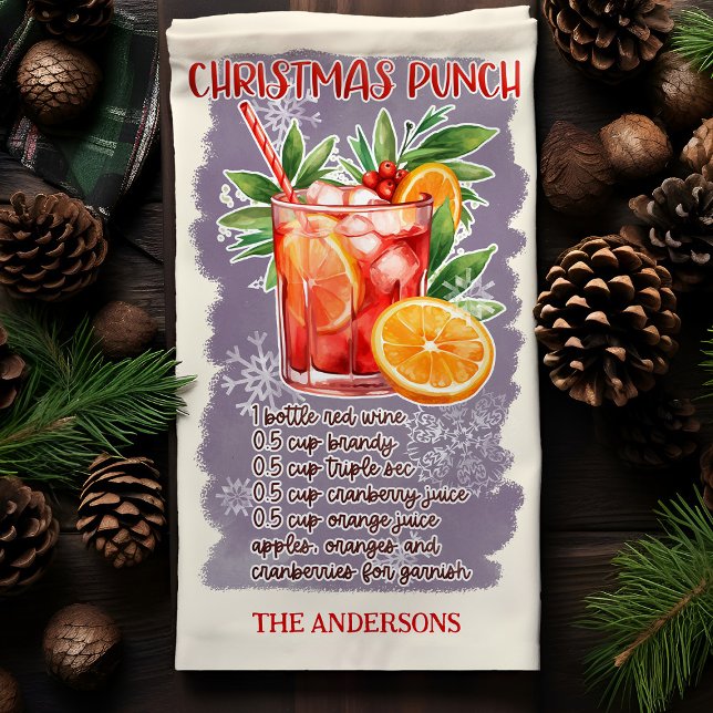 Christmas Punch Holiday Cocktail Recipe Custom Kitchen Towel (Creator Uploaded)