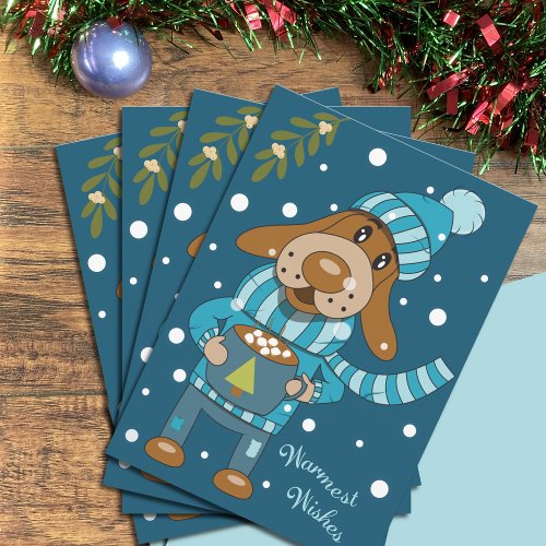 Christmas Pup Blue Holiday Greeting Card