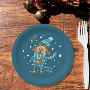 Christmas Pup Blue Paper Plate