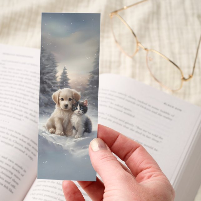 Christmas Puppy and Kitten Cute Stocking Stuffer Bookmarks (Hand)