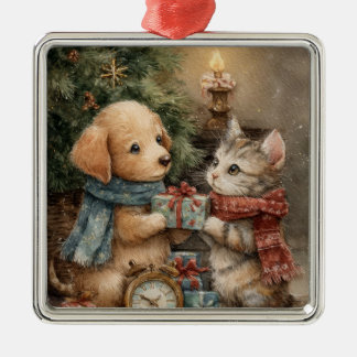 Christmas Puppy and Kitten Gift Metal Ornament