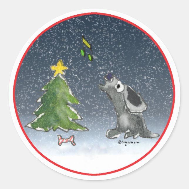 Christmas Puppy Dog Cartoon Round Sticker (Front)