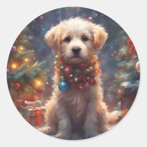 Christmas Puppy Dog Classic Round Sticker