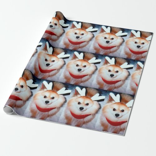 Christmas Puppy Dog Pomeranian Custom Photo Wrapping Paper