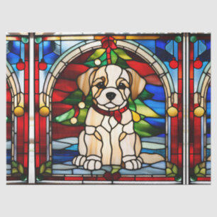 Christmas Puppy Faux Stained Glass  for Decoupage Tissue Paper