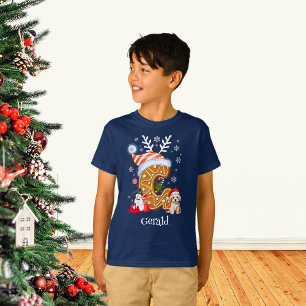 Christmas Puppy Gingerbread Name Letter G Boy T-Shirt