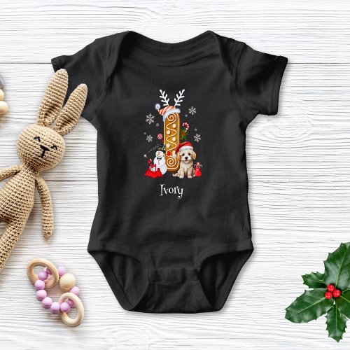 Christmas Puppy Gingerbread Name Letter I Boy  Baby Bodysuit