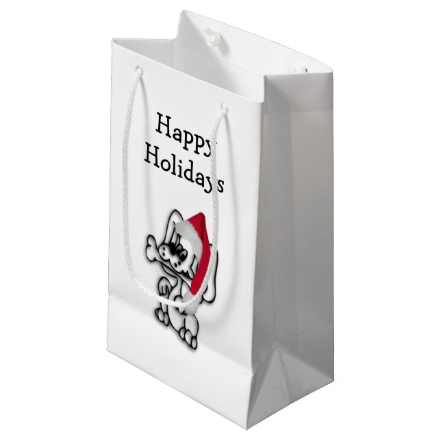 Christmas Puppy Happy Holidays Small Gift Bag (Front Angled)