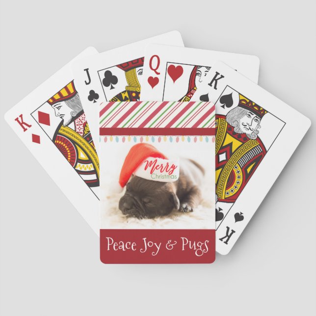 Christmas Puppy in Santa Hat with Festive Lights Poker Cards (Back)
