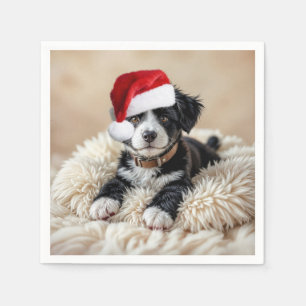 Christmas Puppy On a Fur Pillow Napkins