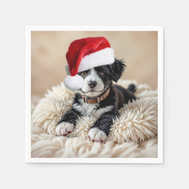 Christmas Puppy On a Fur Pillow Napkins (Front)