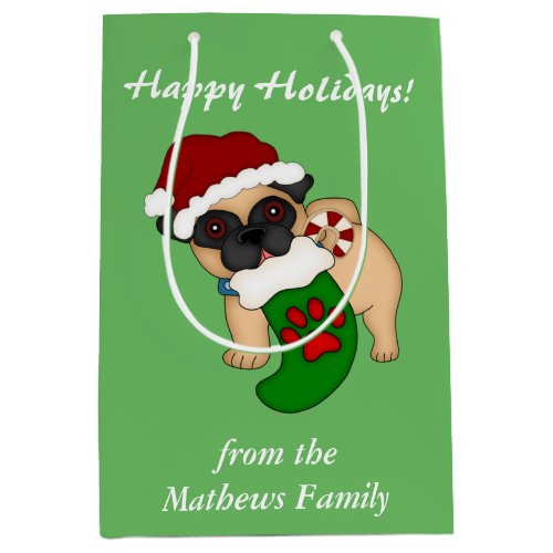 Christmas Puppy Pug Medium Gift Bag