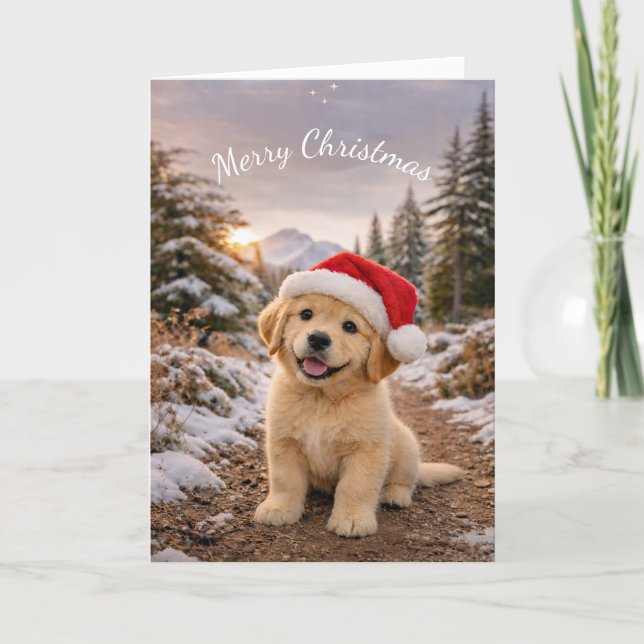 Christmas Puppy Santa Cap Trail Card (Front)