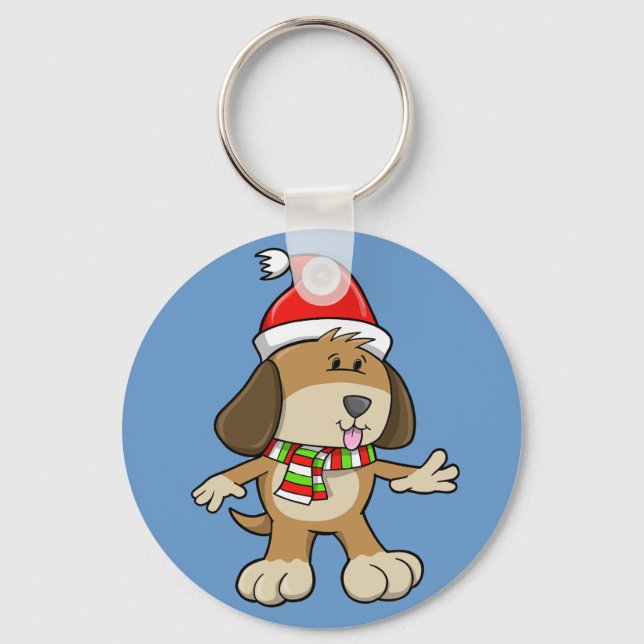 Christmas Puppy "Simon" Button Keychain (Front)