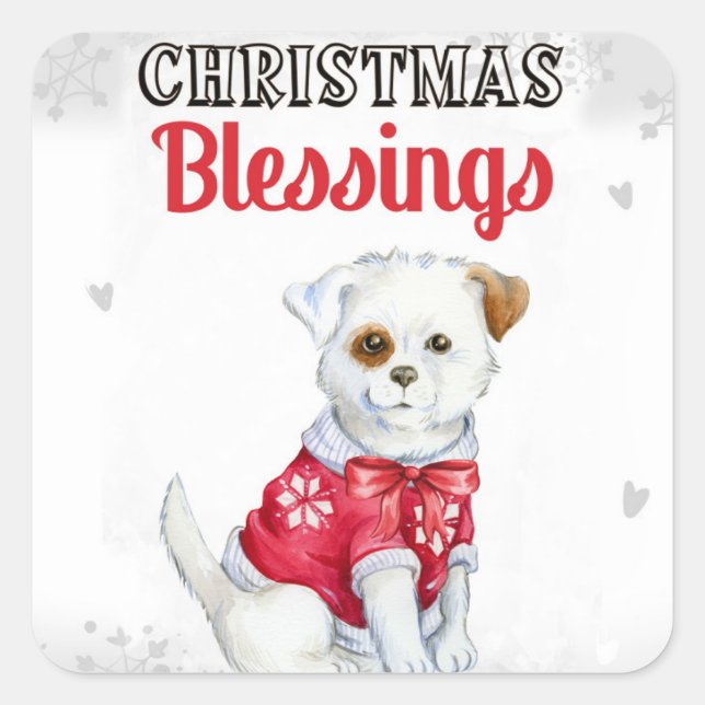Christmas Puppy Square Sticker (Front)
