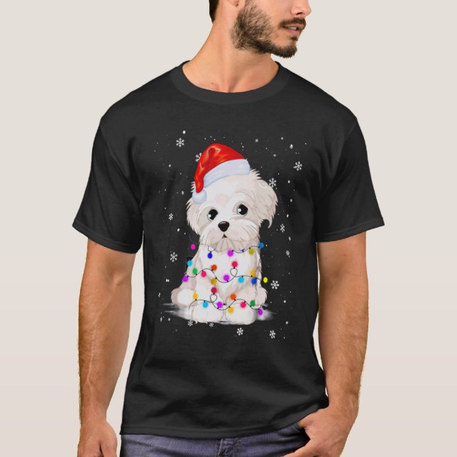 CHRISTMAS    PUPPY TANGLED IN CHRISTMAS LIGHTS T-Shirt (Front)