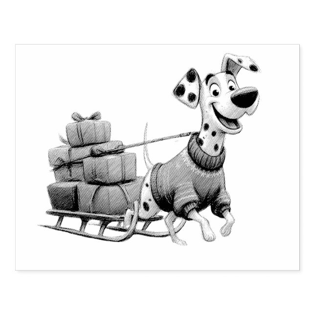 Christmas puppy with Sled Rubber Stamp (Imprint)