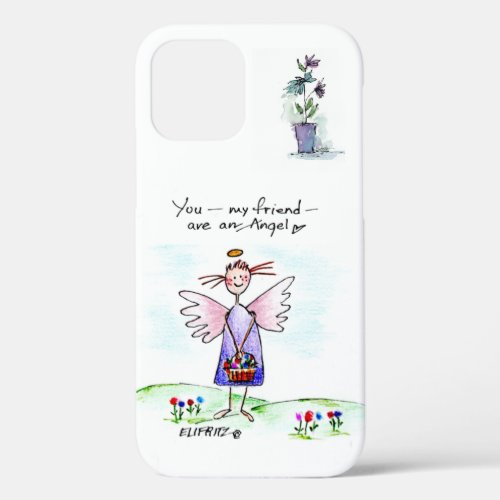 Christmas Purple Angel Drawing You My Friend   iPhone 12 Case