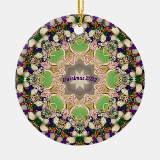 CHRISTMAS Purple Blue Green 2022 Ceramic Ornament (Front)