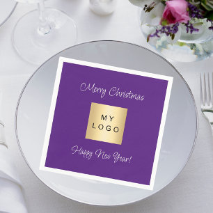 Christmas purple cafe bar business logo napkins