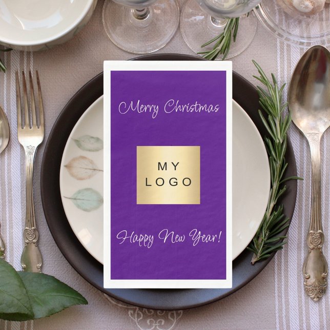 Christmas purple cafe bar business logo paper guest towels (Creator Uploaded)