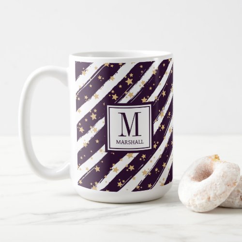 Christmas Purple Gold Monogram Name Holiday Coffee Mug