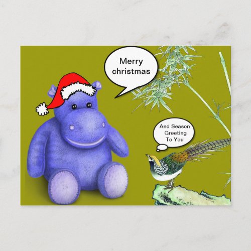 Christmas purple hippo holiday postcard