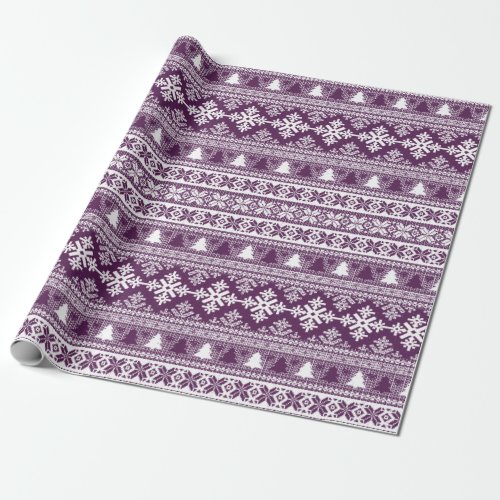 Christmas Purple Holiday Knit Ugly Sweater Wrapping Paper