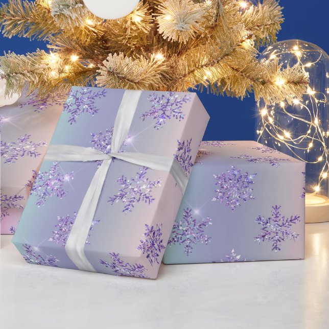 Christmas Purple Pink Snowflake Sparkle Wrapping Paper (Holidays)