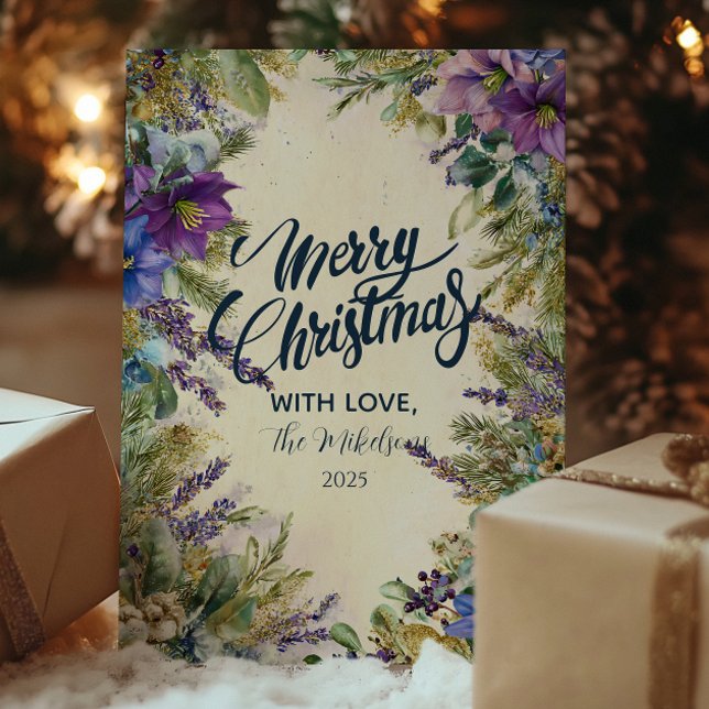 Christmas Purple Poinsettia Elegance Holiday Card (Creator Uploaded)
