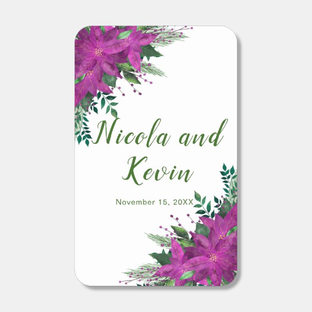 Christmas Purple Poinsettia Flowers Wedding Matchboxes (Front)