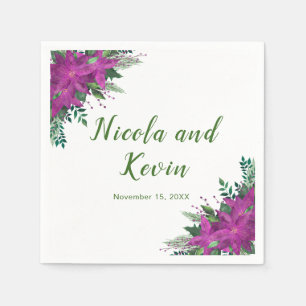Christmas Purple Poinsettia Flowers Wedding Napkins