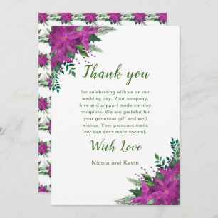 Christmas Purple Poinsettia Flowers Wedding Thank You Card