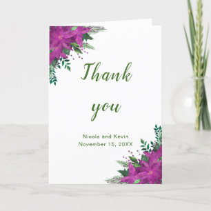 Christmas Purple Poinsettia Flowers Wedding Thank You Card