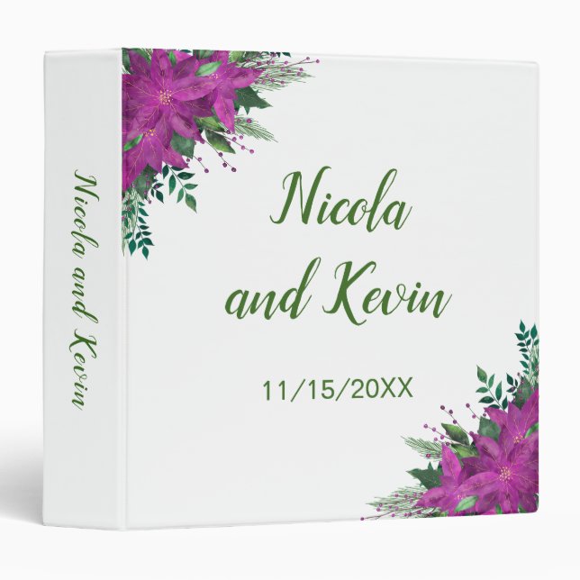 Christmas Purple Poinsettia Wedding Photo Album 3 Ring Binder (Front/Spine)