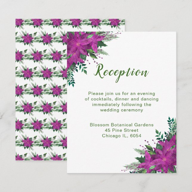 Christmas Purple Poinsettia Wedding Reception Enclosure Card (Front/Back)