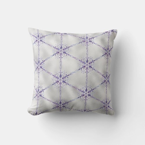 Christmas Purple Snowflake Sparkle White Throw Pillow