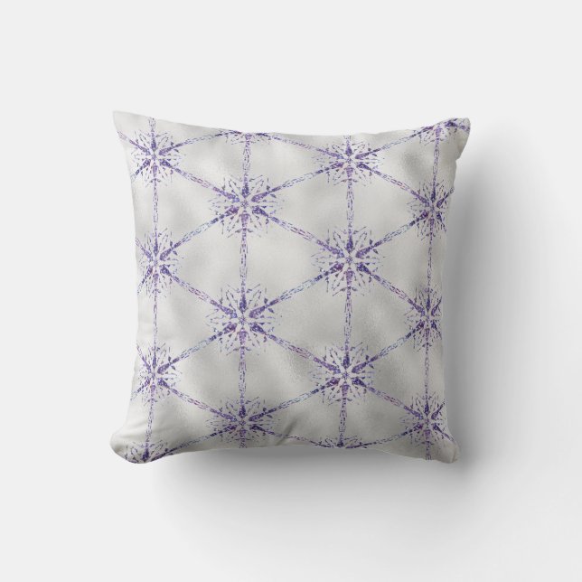 Christmas Purple Snowflake Sparkle White Throw Pillow (Front)