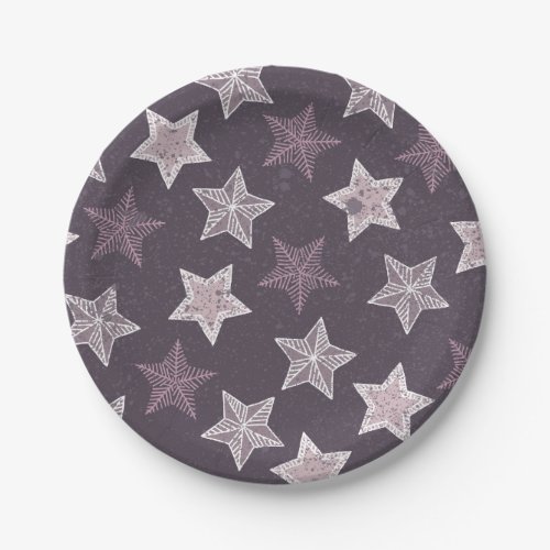 Christmas purple snowflake stars pattern paper plates