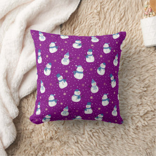 Christmas Purple Throw Pillow with Snowmen