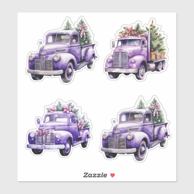Christmas Purple Vintage Trucks Sticker (Sheet)