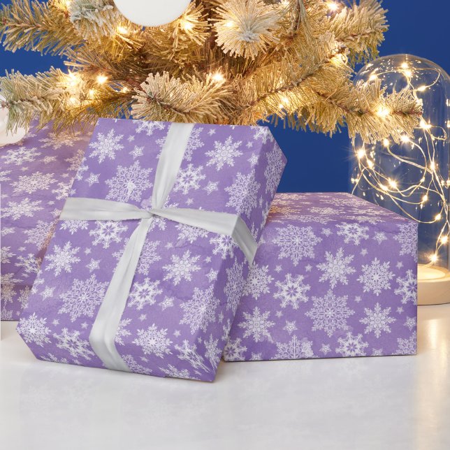 Christmas purple watercolor snowflake party wrap wrapping paper (Holidays)