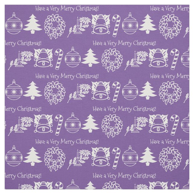 Christmas Purple/White Holiday Iconic Pattern Fabric (Swatch)
