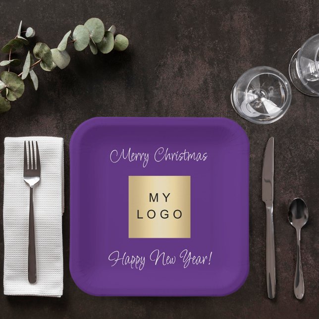 Christmas purplecafe bar business logo paper plates (Creator Uploaded)
