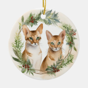 Christmas Purrfection: Festive Abyssinian Cat with Ceramic Ornament