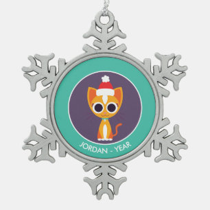 Christmas Purrl the Cat Snowflake Pewter Christmas Ornament